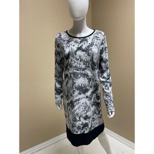 Michael Kors Womens B&W Marble Print Shift Stretch Jersey Dress Size L Mod Boho